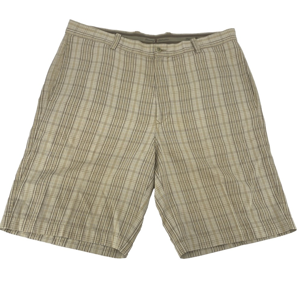 TOMMY BAHAMA Silk &‎ Linen Blend Chino Golf Shorts Beige Plaid Check Men's 38
